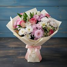 Букет цветов из:  Хризантемы, Альстромерии и Розы в Чекалине