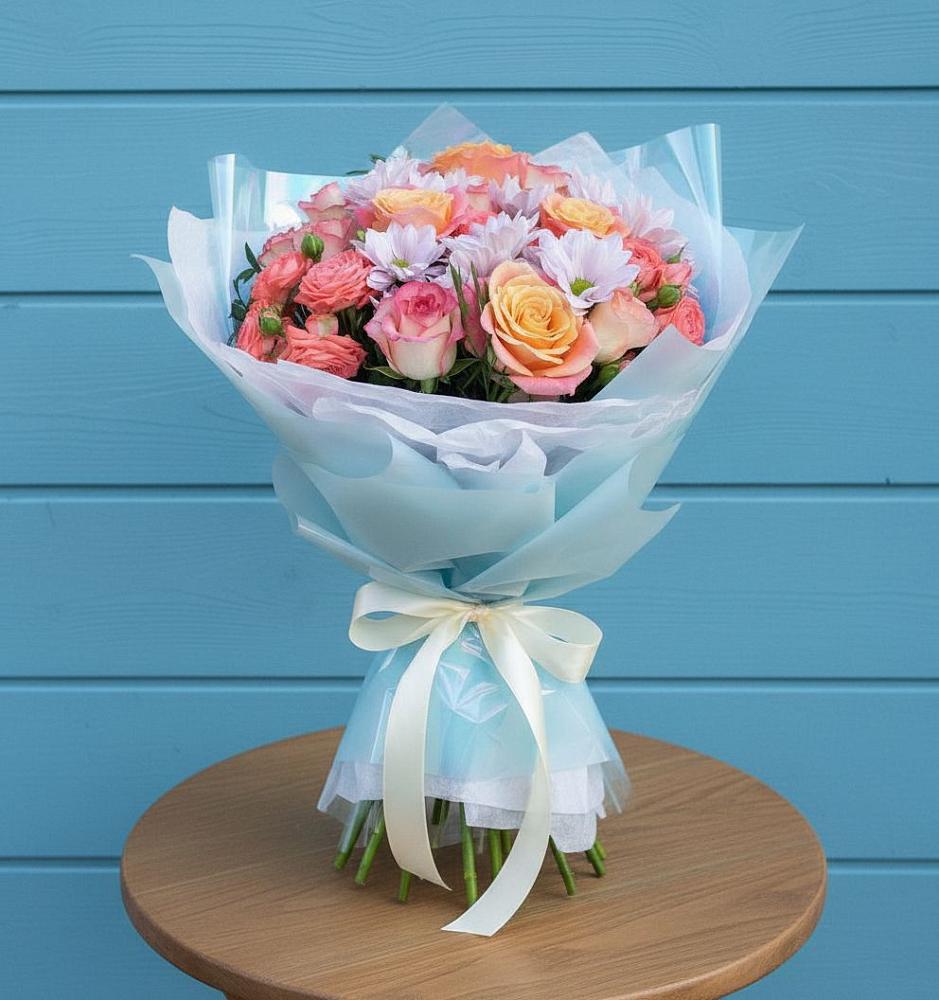 Букет цветов из: Хризантемы и Розы в Чекалине